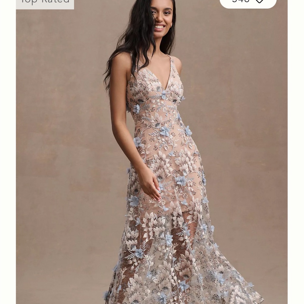 Dress The Population Sidney A-Line Sheer Lace Floral Appliqué Gown-NWT